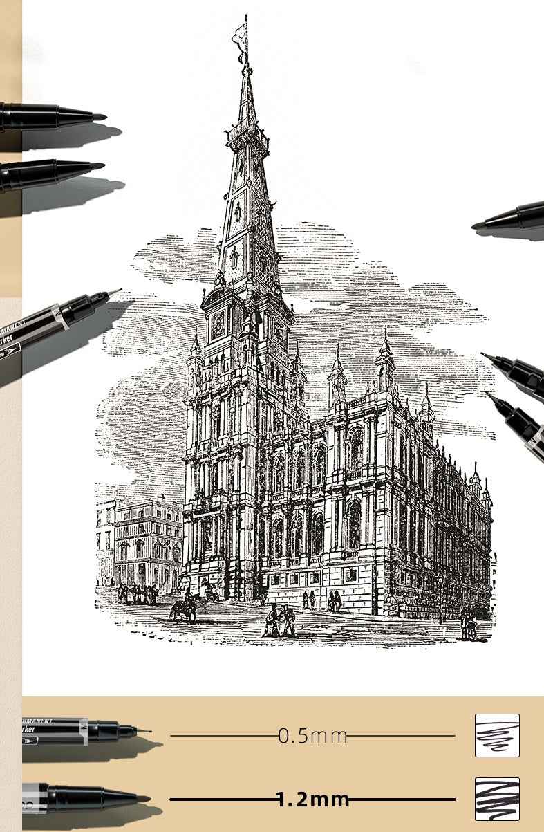 DELI Dual Tip Permanent Art Marker Pen,Fine & Ultra Fine Tip,12 Pack - TTpen