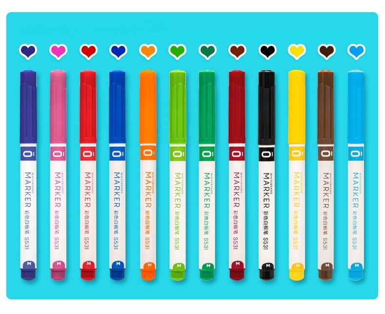 DELI Dry Erase Markers,12 Colors White Board Markers - TTpen