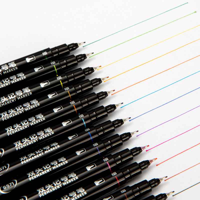DELI Twin Tip Permanent Markers 12 Color Oil Based - TTpen
