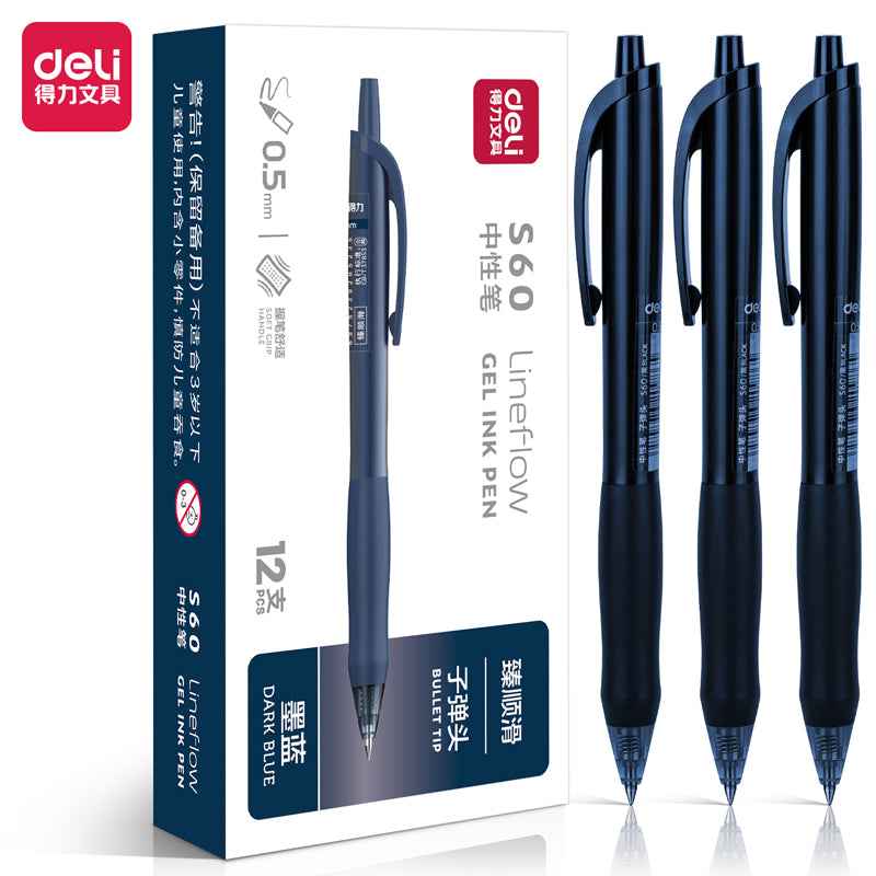DELI S60 Retractable Lineflow Gel Pen 0.5mm Fine Point,12 Count - TTpen