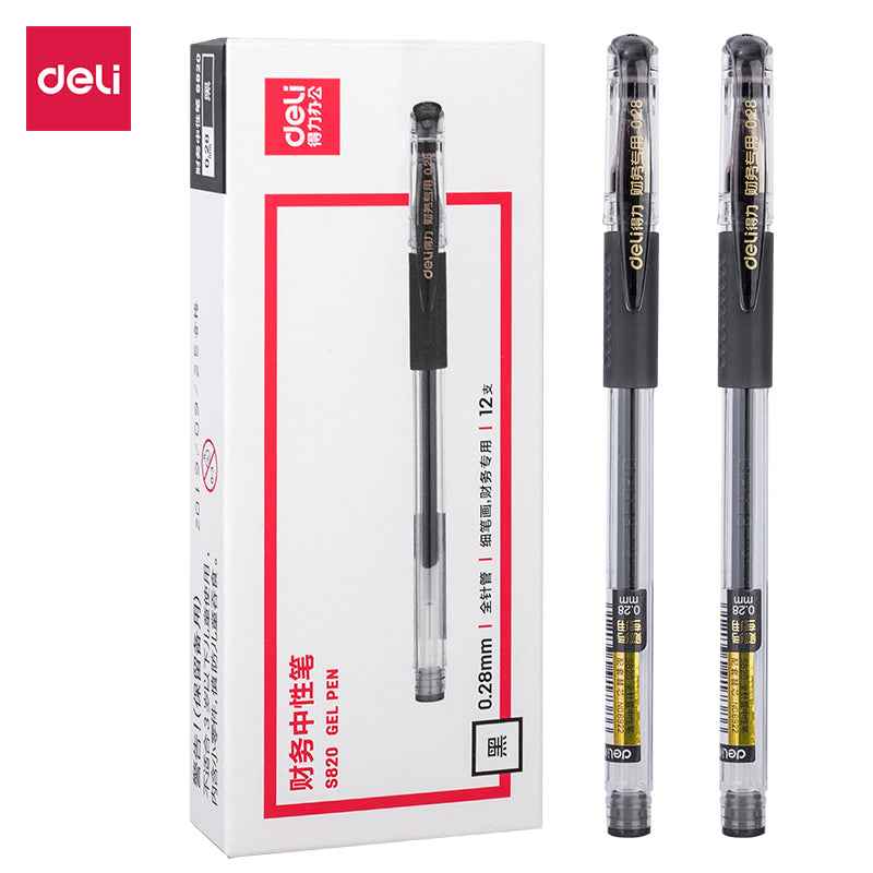DELI S820 Black Gel Pen Ultra Fine Point 0.28mm,12 Pack - TTpen