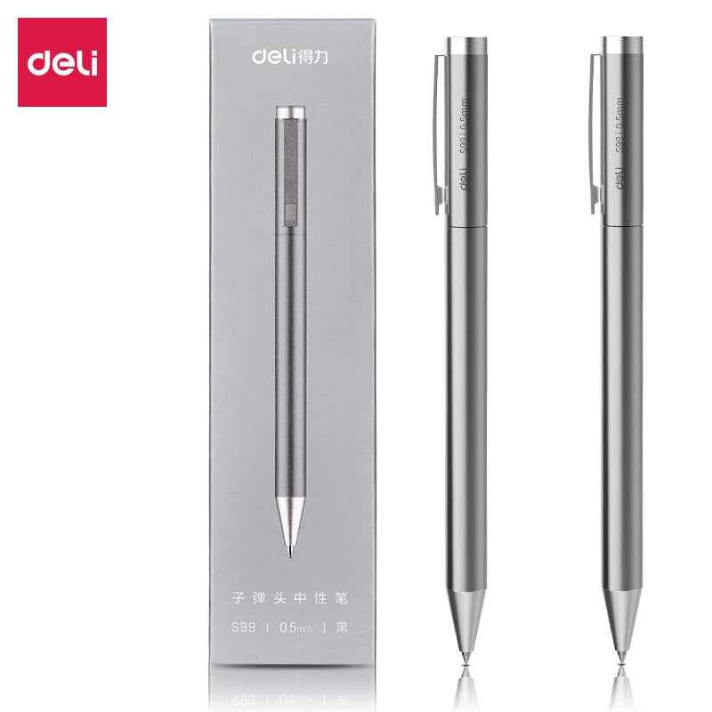 DELI S99 All Metal Ballpoint Pen – 0.5mm Black Ink Gel Pen 2 Pack