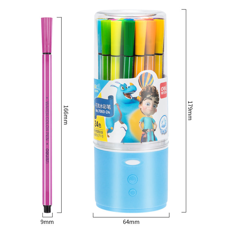 DELI 24 Colors Washable Art Marker Coloring Pens Set for Kids Blue