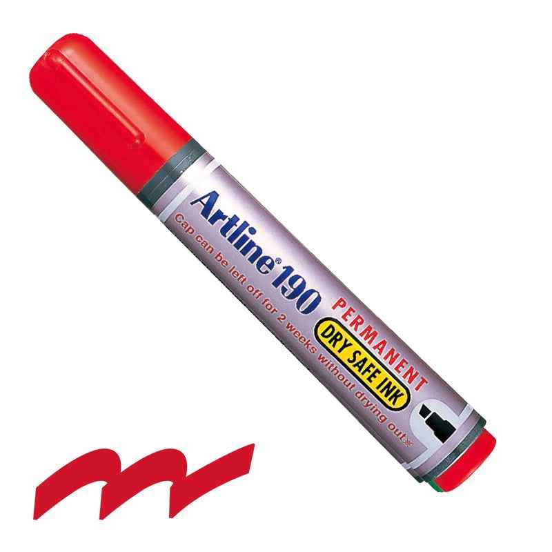 Artline 190 Dry-Safe Permanent Markers | 2.0-5.0mm Chisel Tip 4 Pack