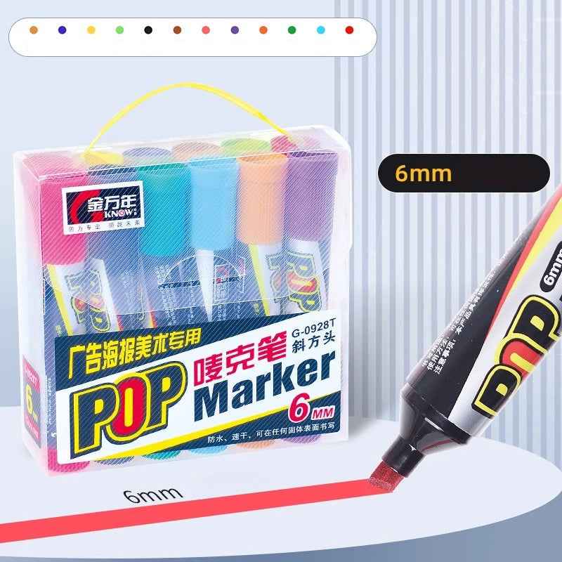 GENVANA 12 Color Pop Markers Oil-Based 6/12/20/30mm Wide Jumbo Tip