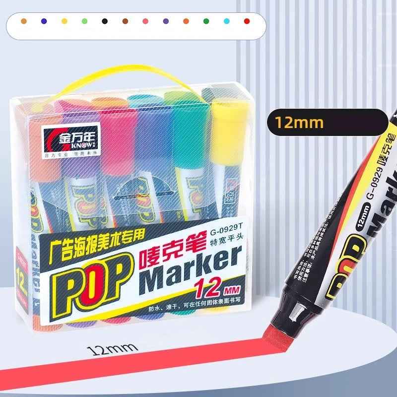 GENVANA 12 Color Pop Markers Oil-Based 6/12/20/30mm Wide Jumbo Tip