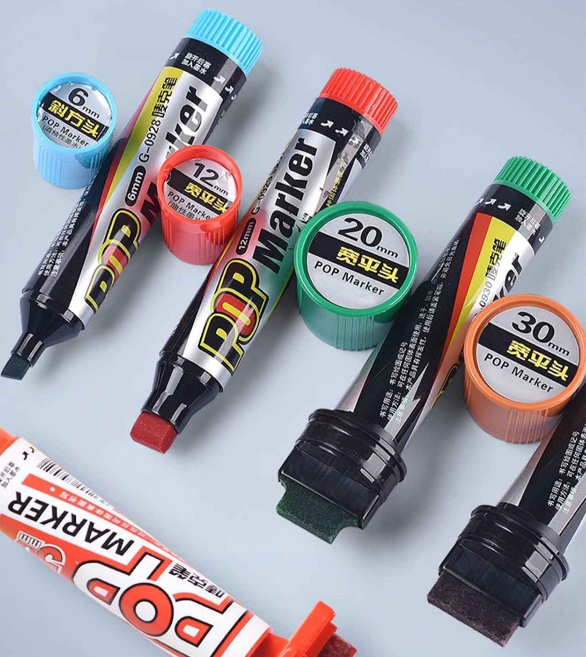 GENVANA 12 Color Pop Markers Oil-Based 6/12/20/30mm Wide Jumbo Tip