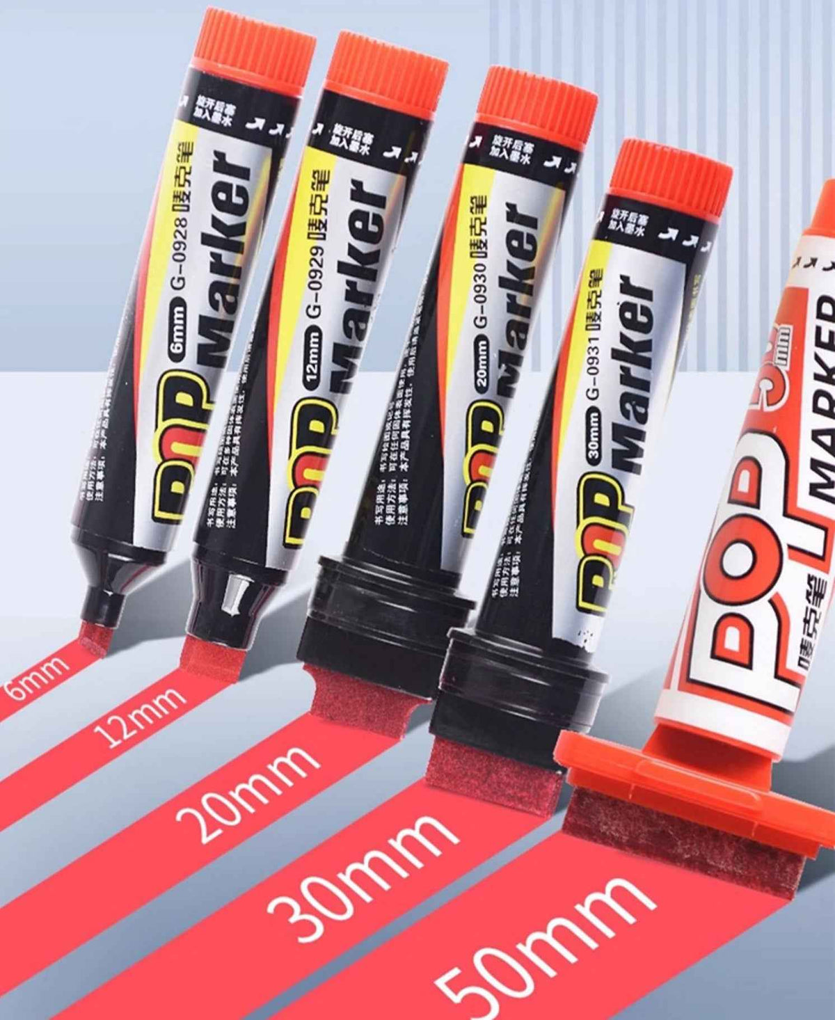 GENVANA 12 Color Pop Markers Oil-Based 6/12/20/30mm Wide Jumbo Tip