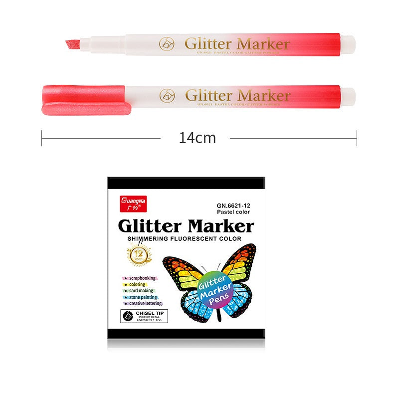 Glitter Marker Highlighters,12 Pastel Colors,School Supplies,Round/Chisel Tip Chisel Tip