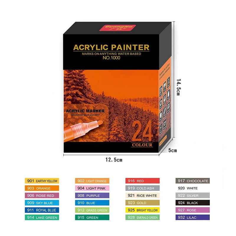 24 Color Guangna Acrylic Painter Markers 3mm Tip - TTpen