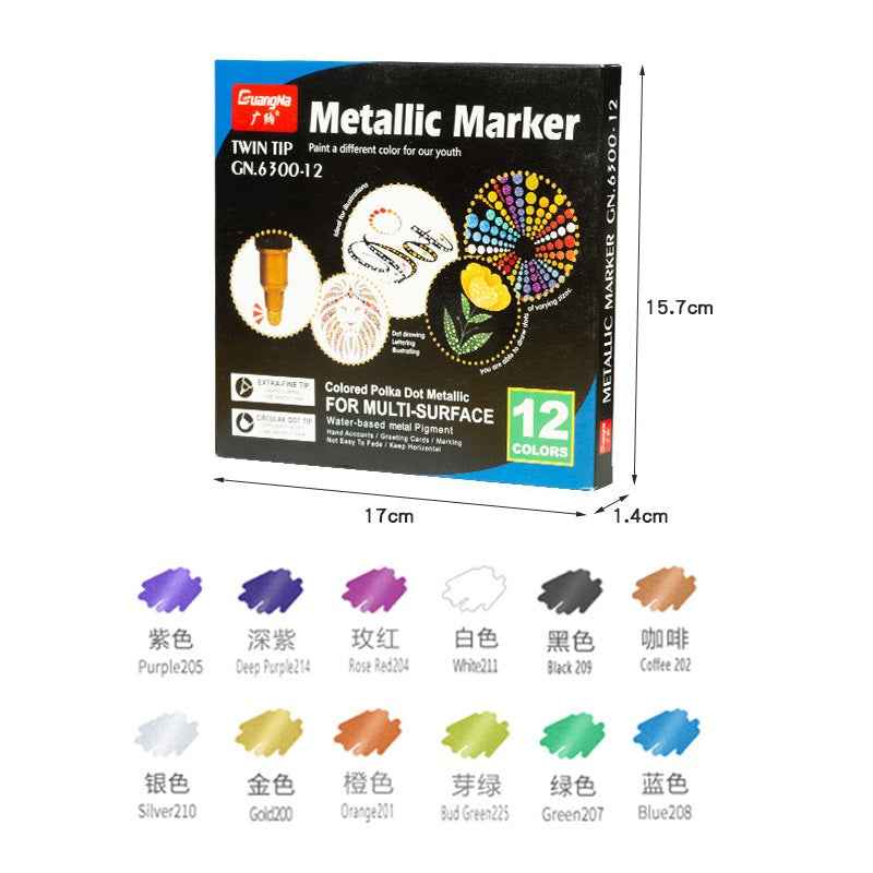 Guangna 12 Colors Metallic Paint Twin Marker Pens with Dot and Fine Tip - TTpen