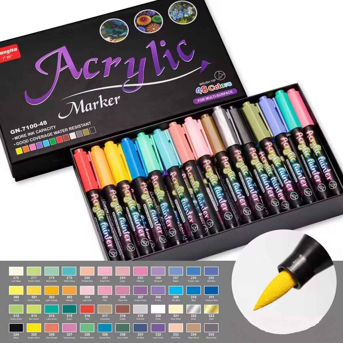 Guangna 48 Colors Brush Tip Acrylic Paint Marker Pens - TTpen