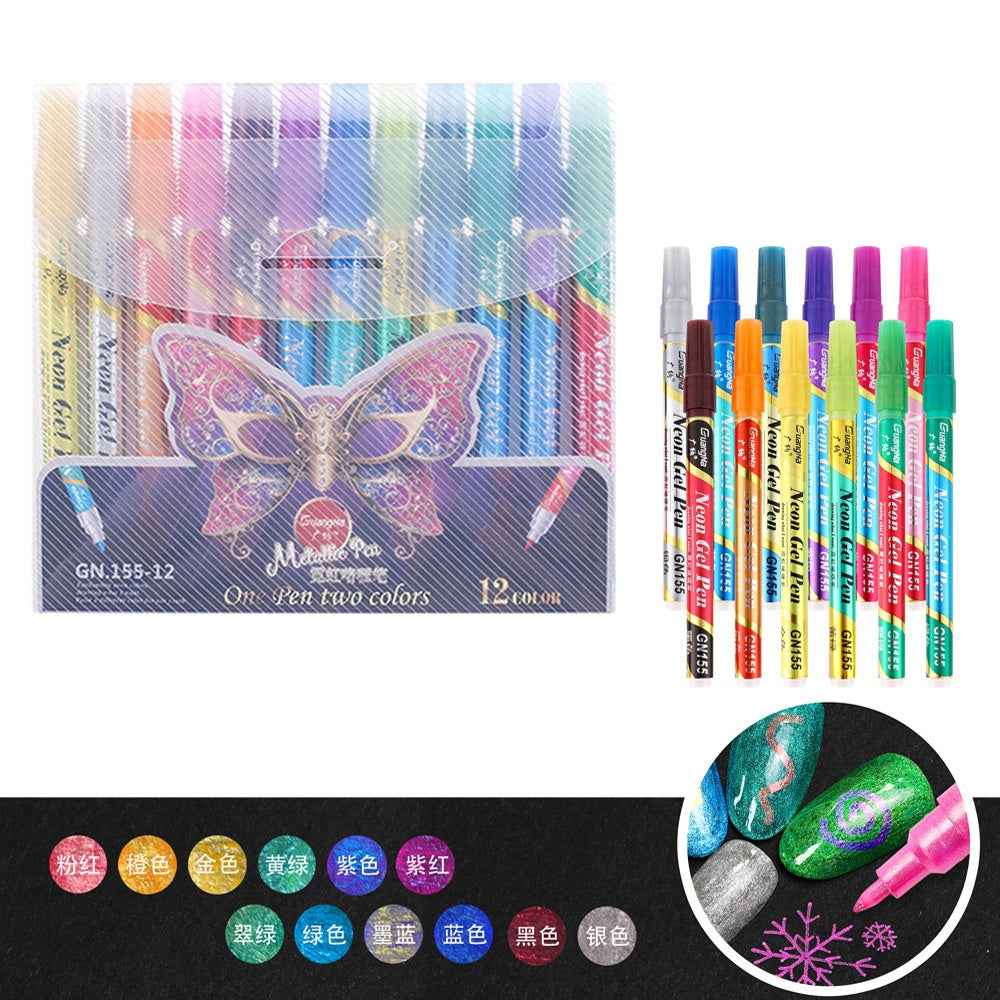Guangna Neon Gel Pen Glitter Double Color Metallic Marker-12 Colors - TTpen