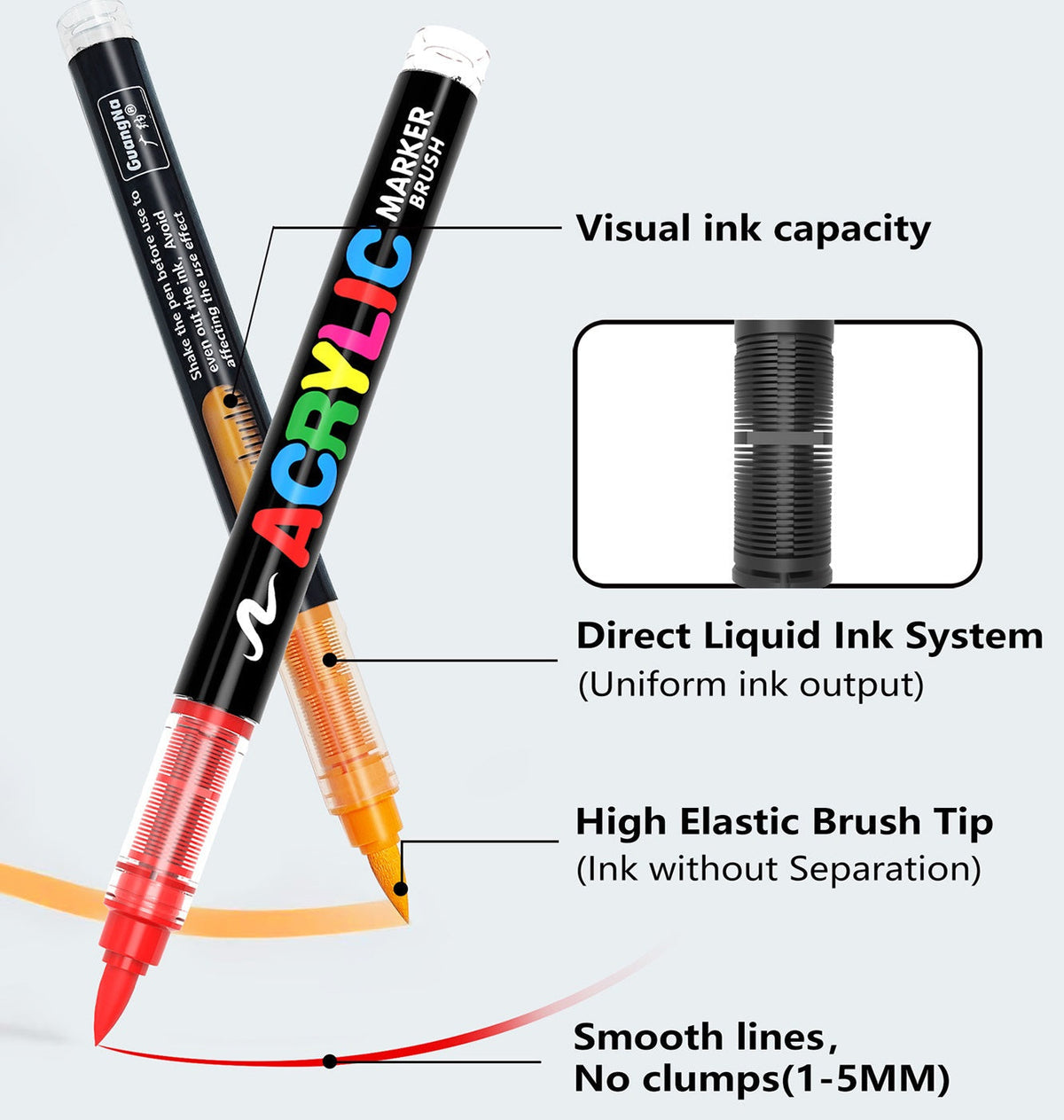 GuangNa GN8101 Soft Brush Acrylic Marker Set 12/24/36 Colors