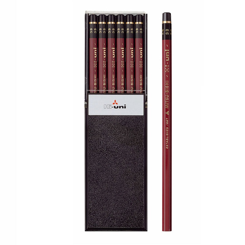 Uni Mitsubishi Hi-Uni 3B Pencil – Box of 12 | Soft Graphite for Sketching & Expressive Drawing