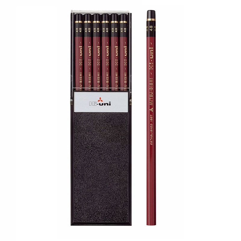 Uni Mitsubishi Hi-Uni 4B Pencil – Box of 12 | Extra Soft Graphite for Sketching & Deep Shadow Work