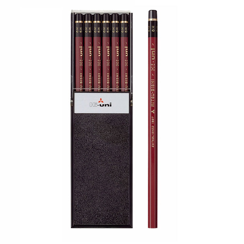 Uni Mitsubishi Hi-Uni 6H Pencil – Box of 12 | Ultra Hard Graphite for Precision Drafting & Micro-Detail Work
