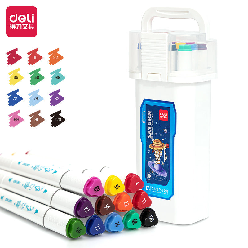 DELI HM903 12/24/36/48/60 Colors Alcohol Based Art Markers Dual Tip 12 Colors