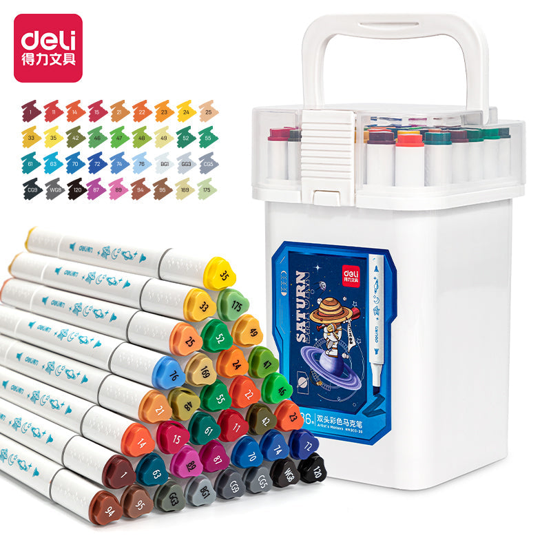 DELI HM903 12/24/36/48/60 Colors Alcohol Based Art Markers Dual Tip 36 Colors