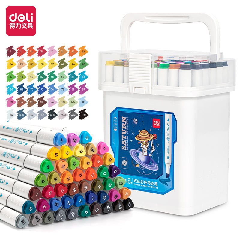 DELI HM903 12/24/36/48/60 Colors Alcohol Based Art Markers Dual Tip 48 Colors