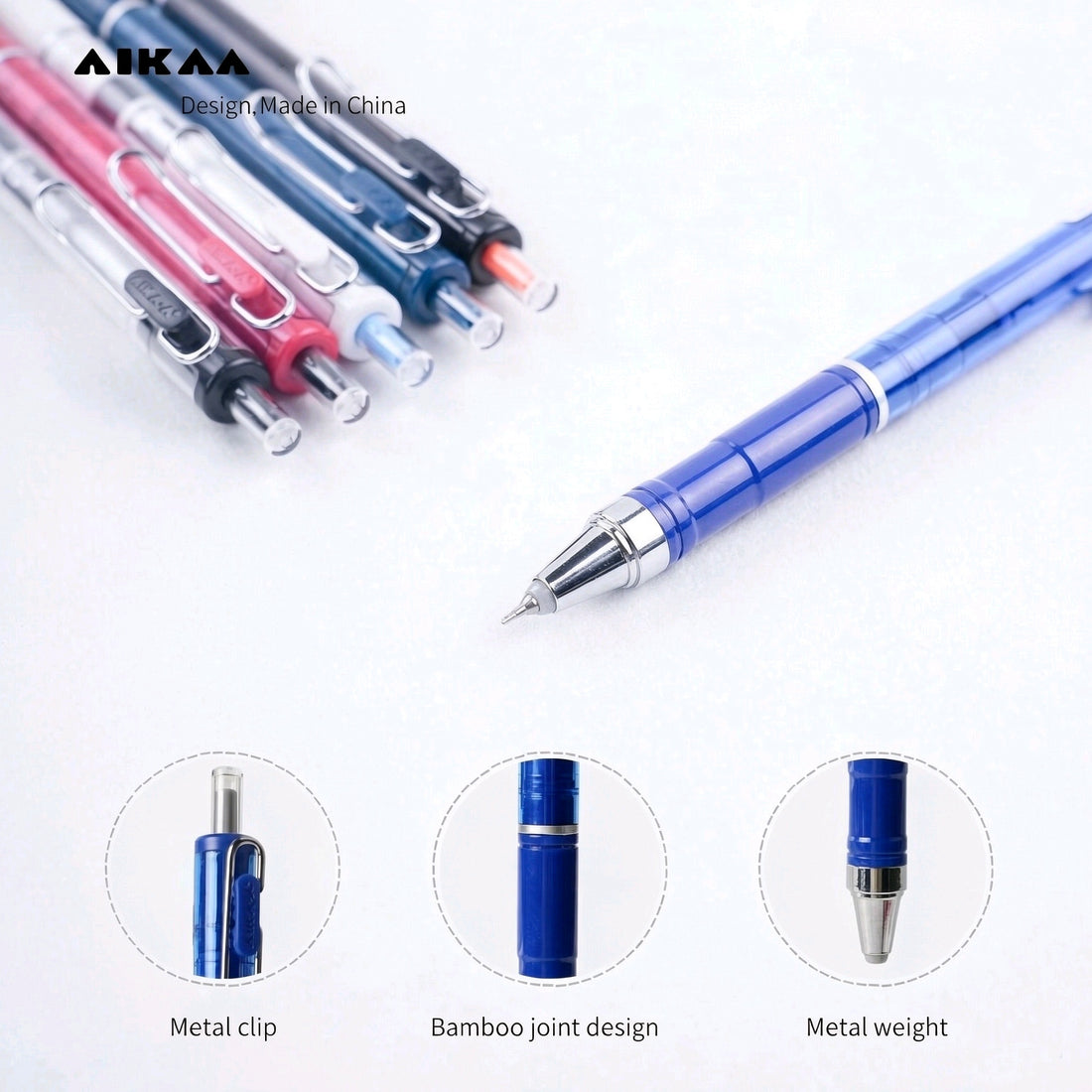 AIKAA Bamboo Joint Gel Pen 0.5mm | Large Capacity Quick-Dry AS Dual Tip – 6-Pack
