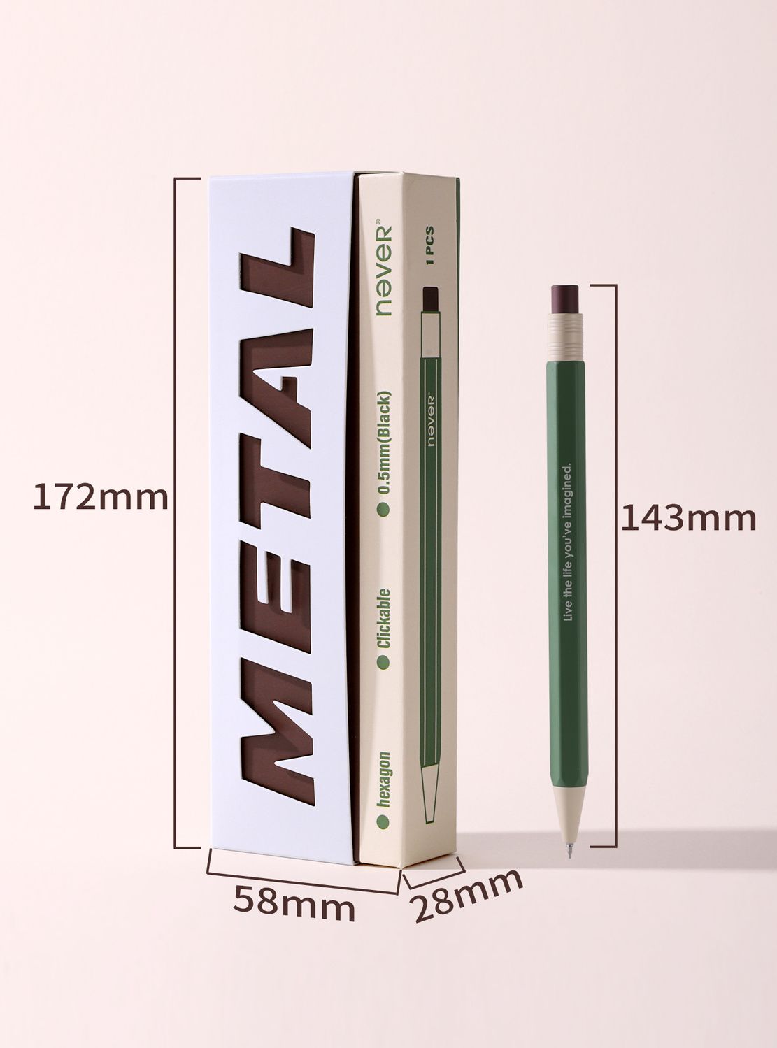 Never Metal Hexagon Retractable Gel Pen 0.5mm