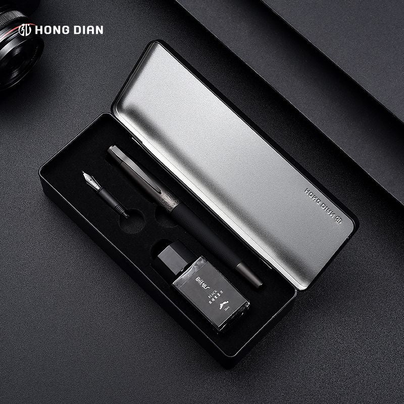 Open Hongdian 601 presentation case with fountain pen, ink and replacement nib