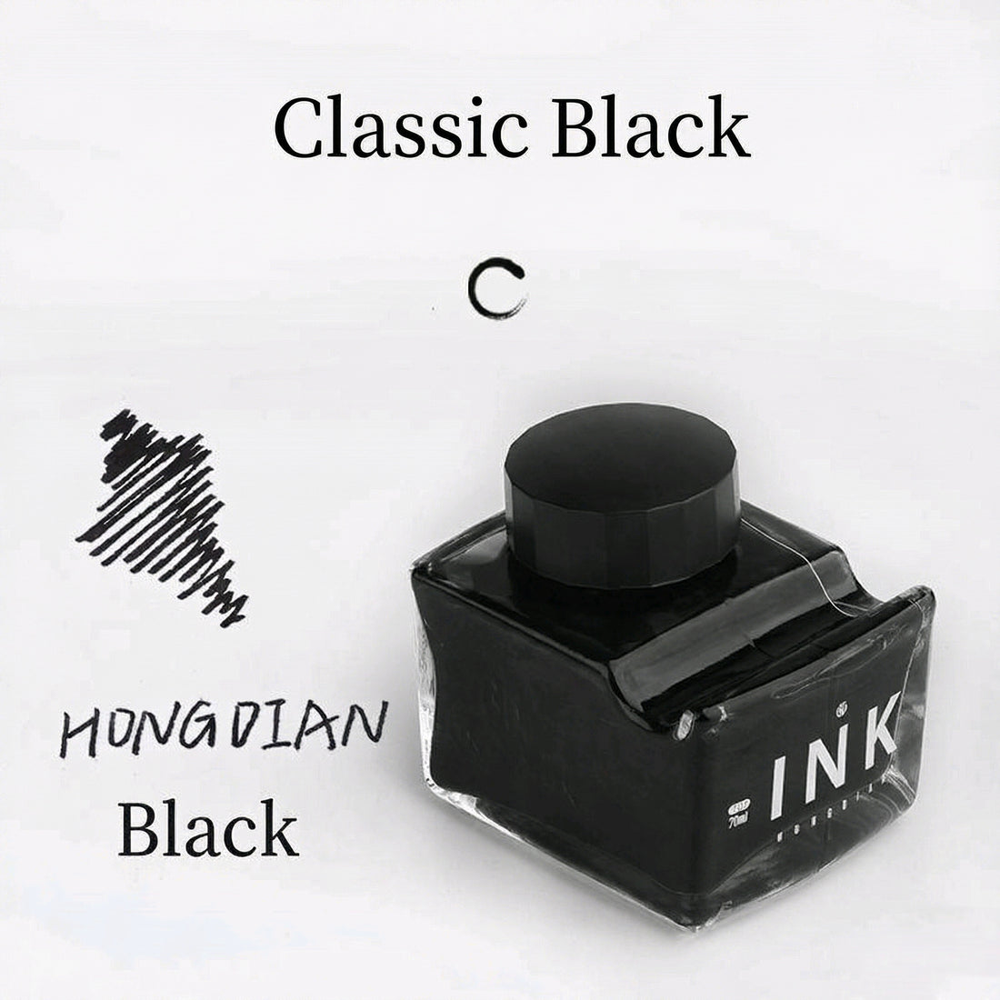 Hongdian 70ml fountain pen ink bottle used as a pen rest