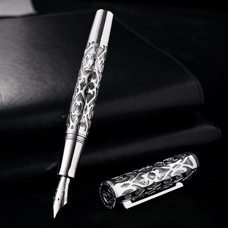 Hongdian ornate silver-tone fountain pen closed