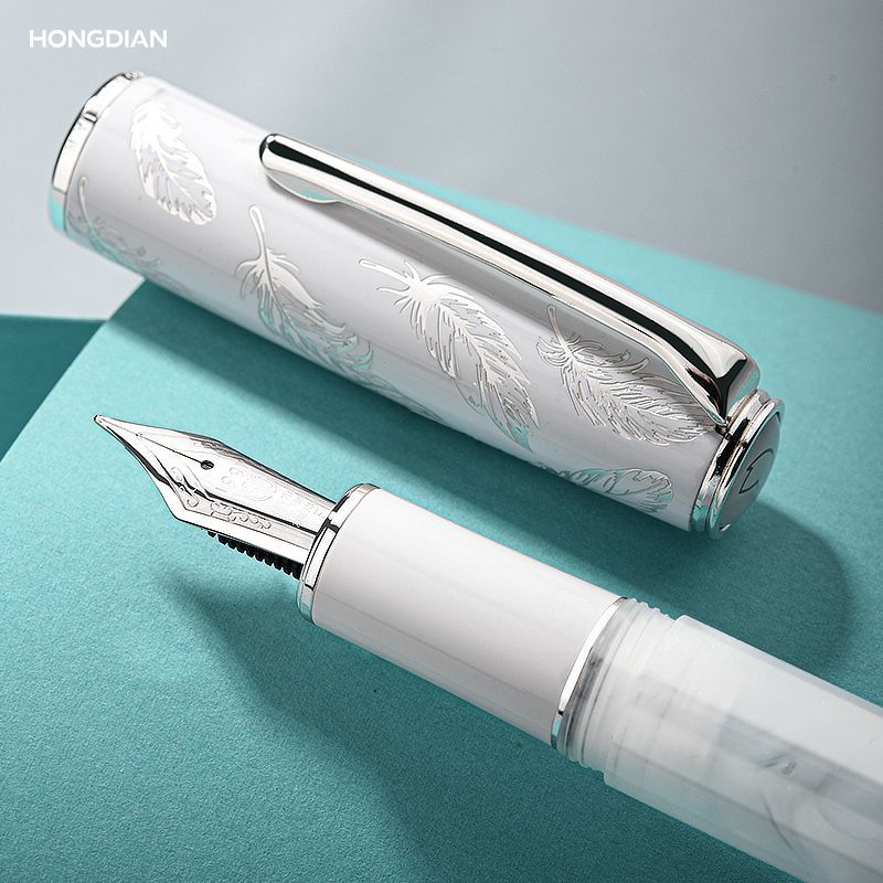 Hongdian N8 white feather fountain pen with cap and nib