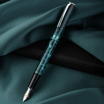 Hongdian teal fountain pen with cap posted and fountain nib visible
