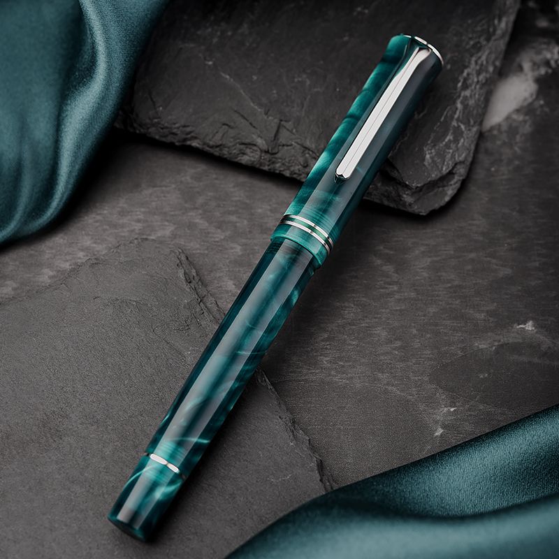 Hongdian teal fountain pen displayed diagonally with cap