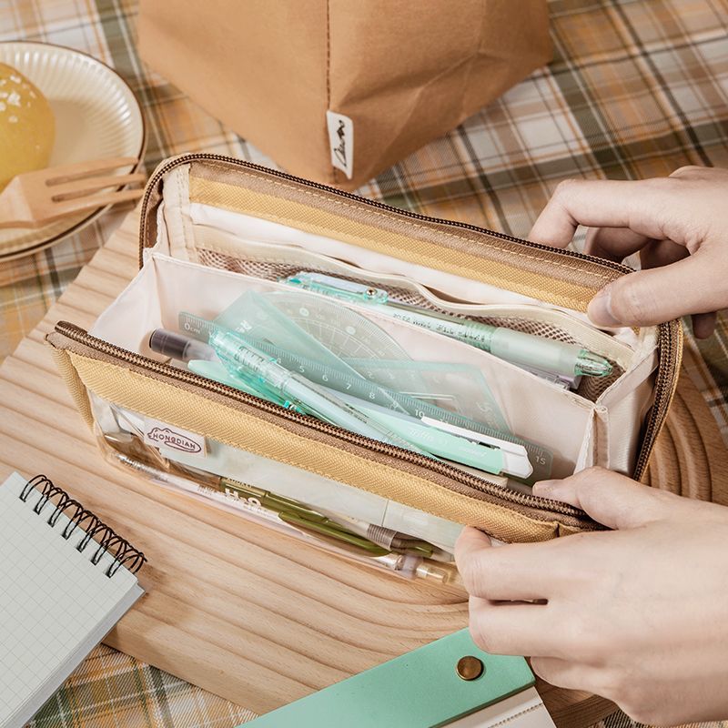 Hongdian transparent Biscuit Color pencil case with clear front window