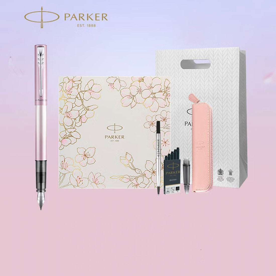 Parker Vector XL Sakura fountain pen gift set with box, pouch and ink cartridges
