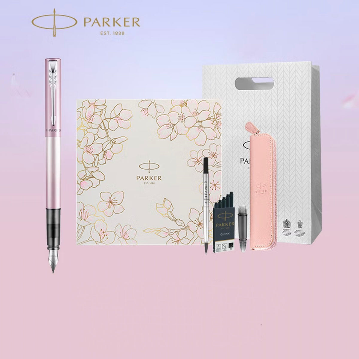 Parker Vector XL Sakura fountain pen gift set with box, pouch and ink cartridges