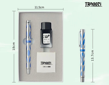 TANOOCI Wind Trace blue accent metal fountain pen with box and black ink