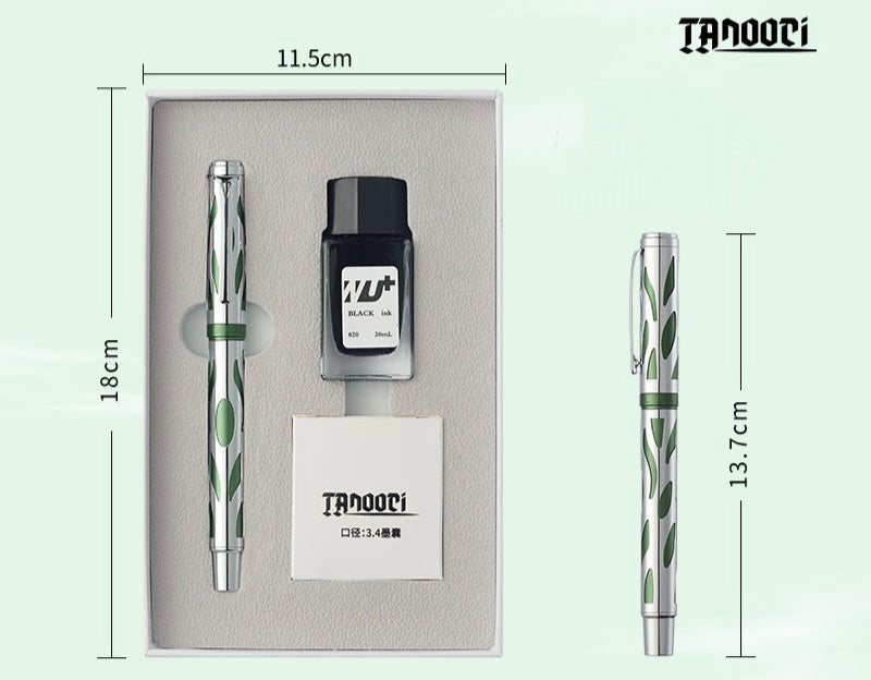 TANOOCI Wind Trace green accent metal fountain pen set