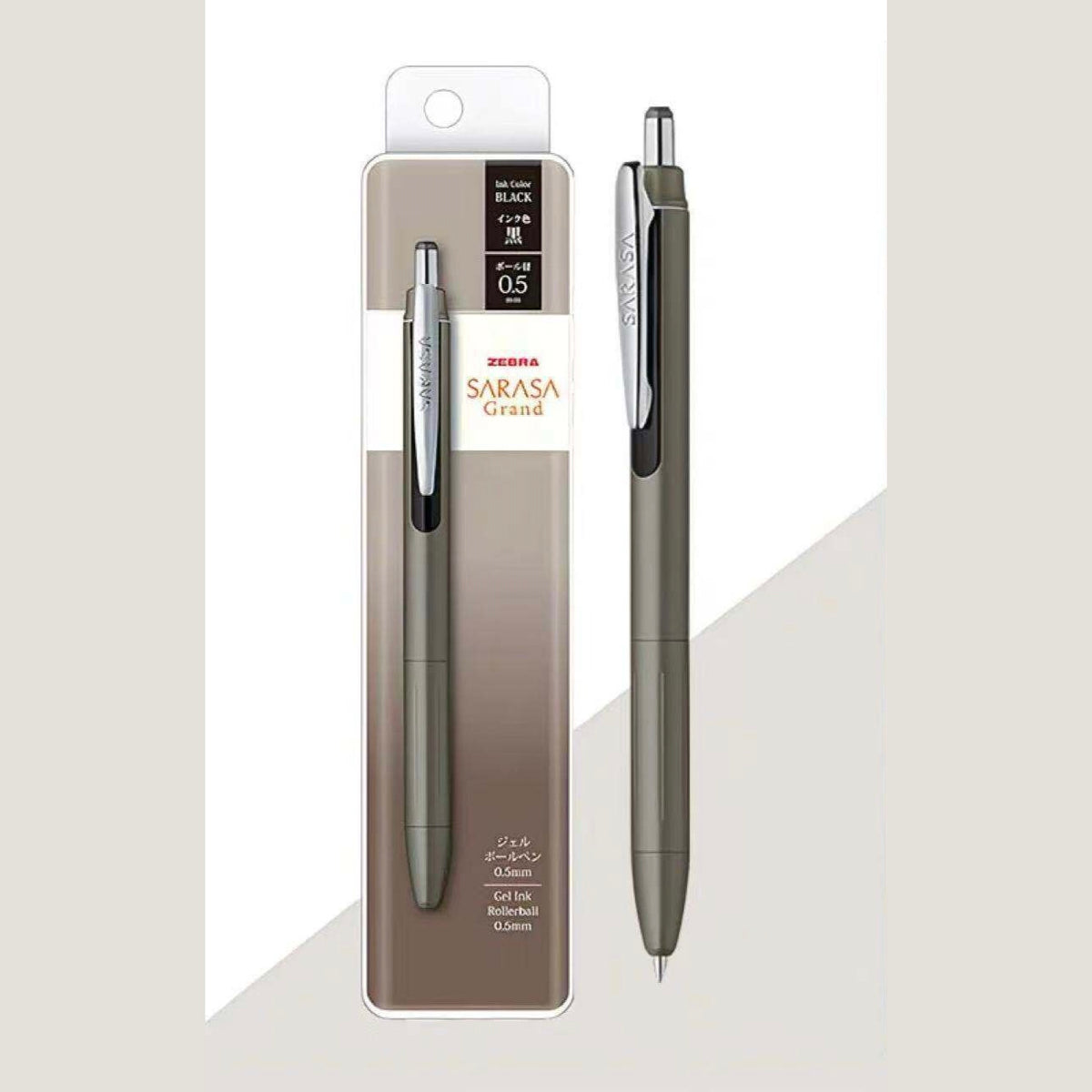 Zebra Sarasa Grand 0.5mm gel pen ash brown in package