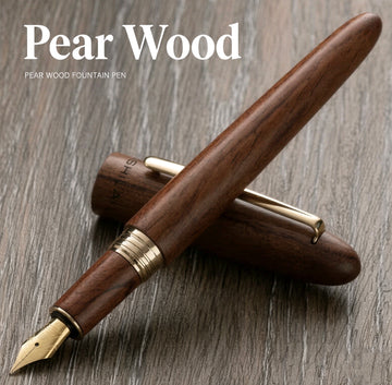 Pear wood fountain pen with gold-tone nib and trim