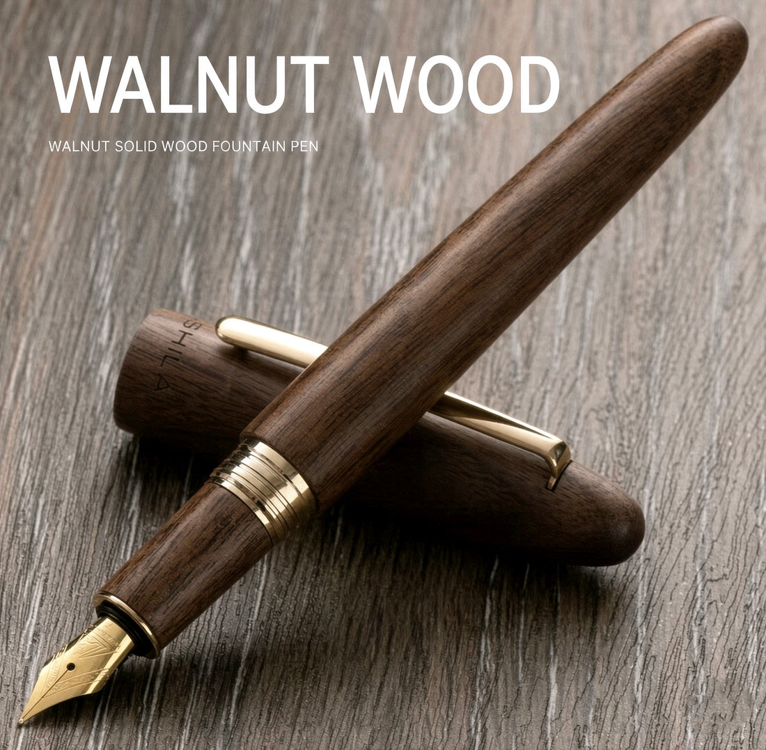 Pear wood fountain pen with gold-tone nib and trim