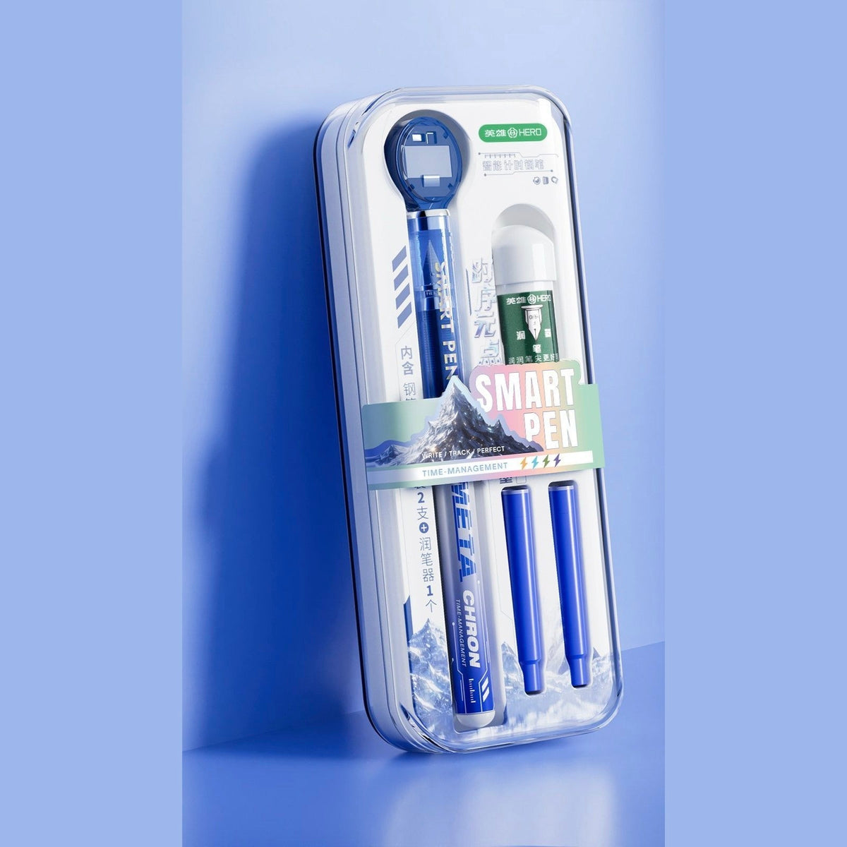 Hero smart timer gel pen set in blue packaging