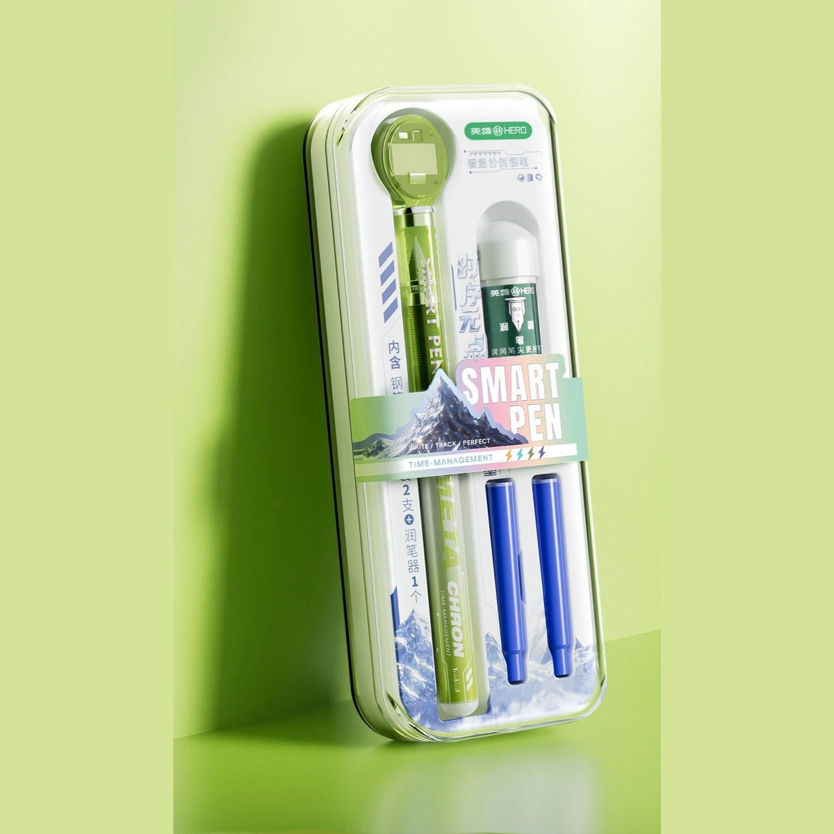 Hero smart timer gel pen set in green packaging