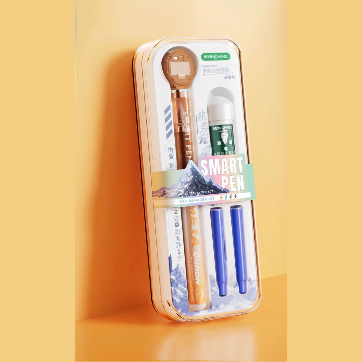 Hero smart timer gel pen set in orange packaging