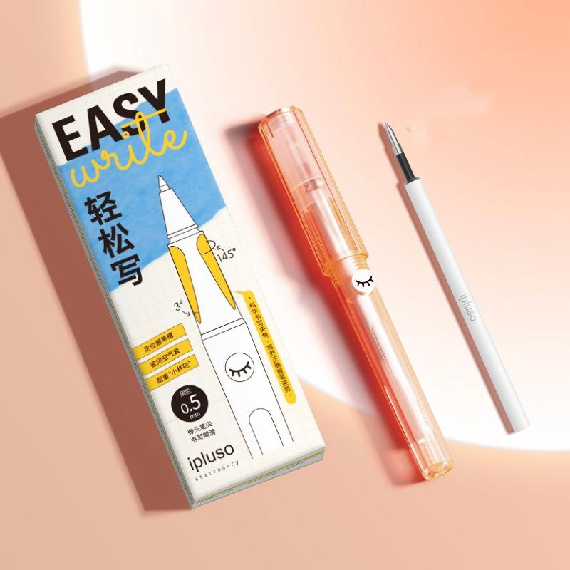 ipluso Easy Write gel pen in peach translucent finish with packaging and refill
