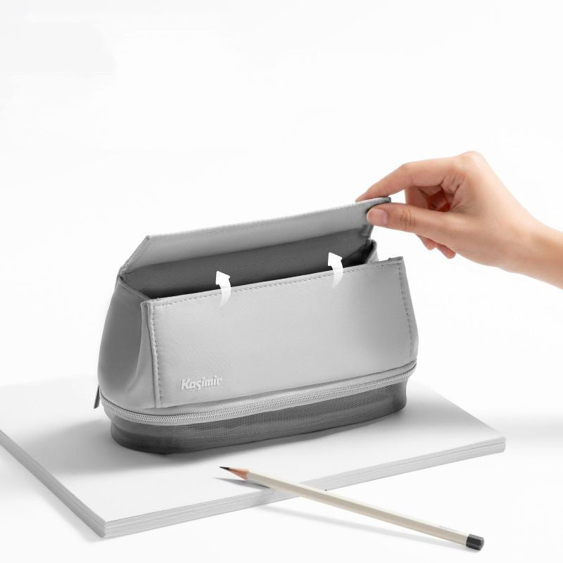 Opening the gray Kasimir magnetic pencil case