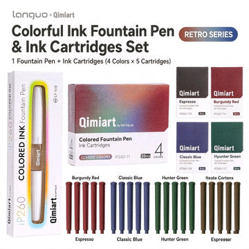 Langou Qimiart Retro Series EF fountain pen and 20 colored ink cartridges in four colors