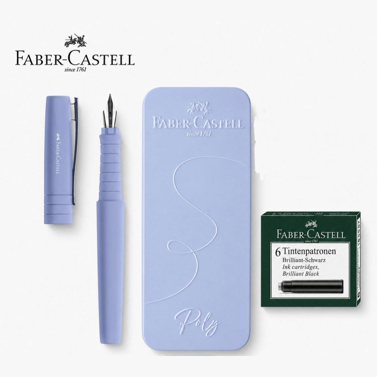 Faber-Castell Poly Fountain Pen Gift Set with Tin Case and Ink Cartridges