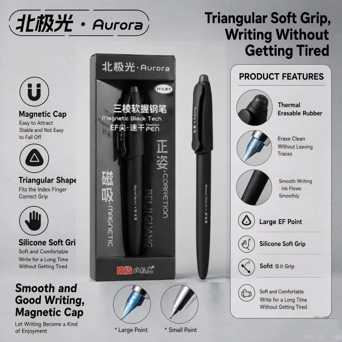 Aurora Magnetic Triangular Erasable Fountain Pen features and details