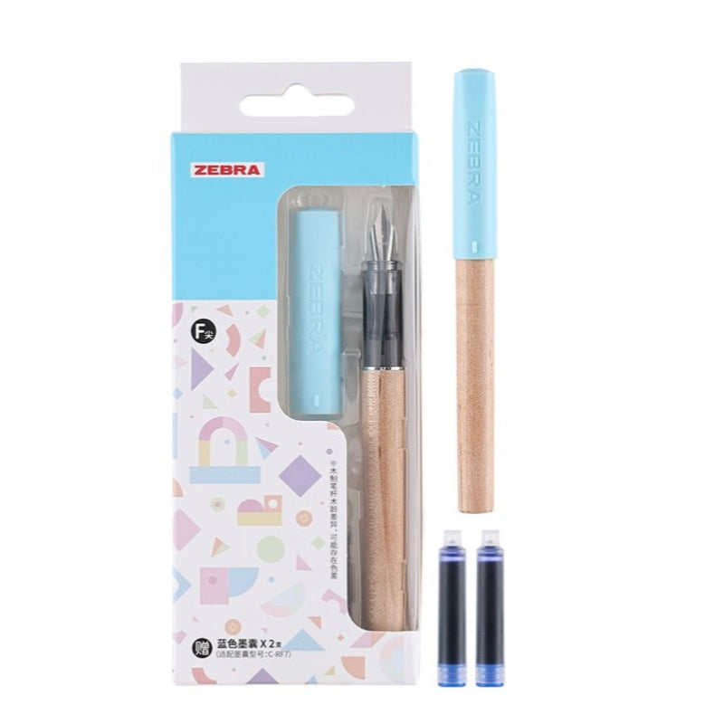 Zebra Tree Wooden Ergonomic Fountain Pen Sky Blue