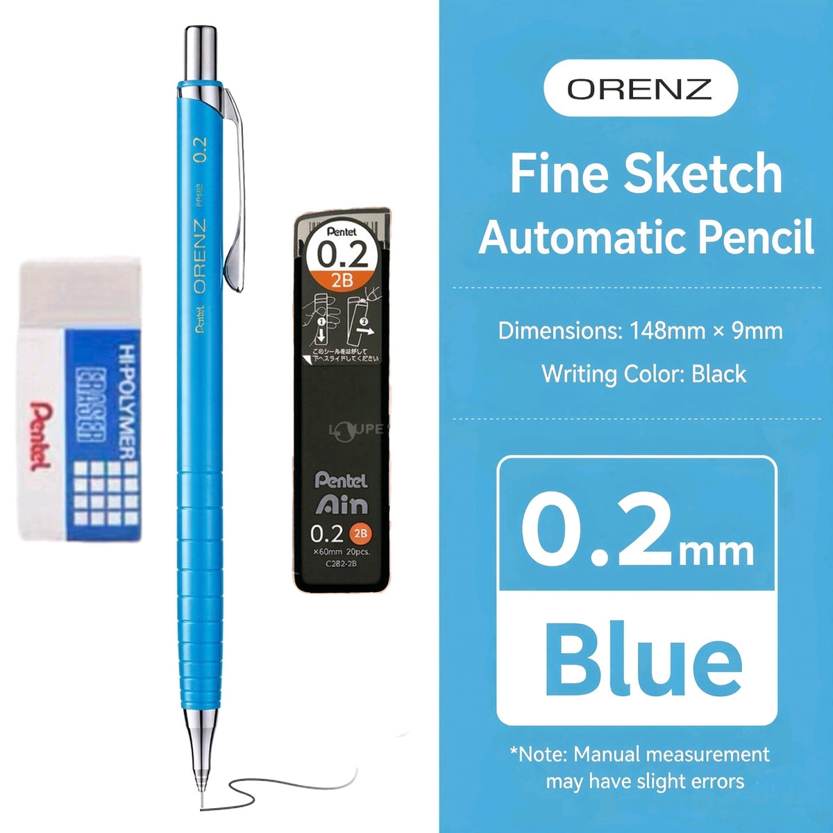 Pentel Orenz 0.2mm Sketch Mechanical Pencil Blue XPP502